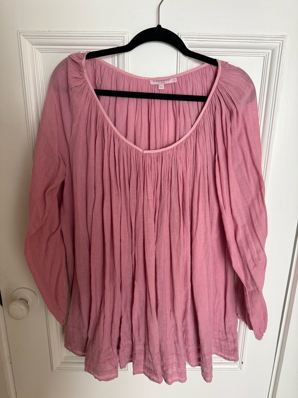 Calypso St. Barts Women's Linen Pink Peasant Tunic. Size 0